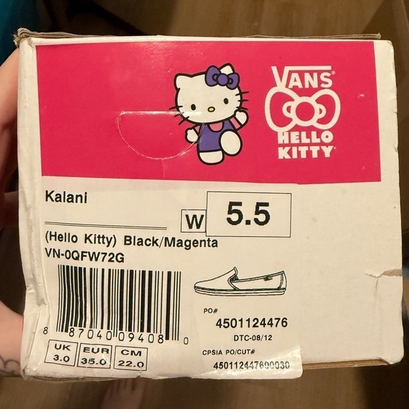 Vans Hello Kitty Kalani Black Magenta Slip On Shoes Womens 5.5 OrthoLite NEW - Picture 6 of 6